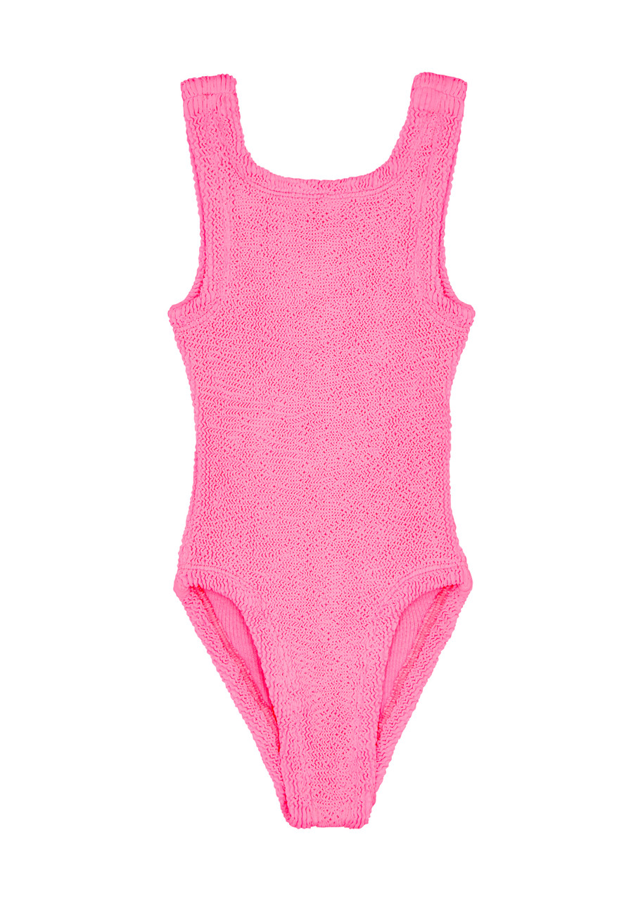 Shop Hunza G Kids Alva Seersucker Swimsuit (2-6 Years) In Pink
