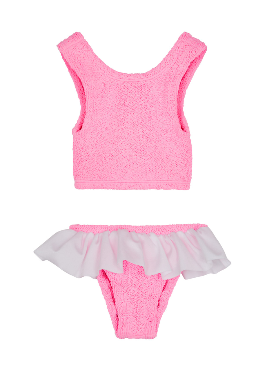 Shop Hunza G Kids Olive Seersucker Bikini (2-6 Years) In Pink