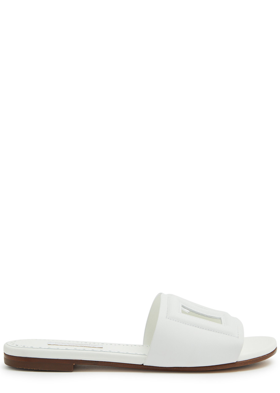 Dolce & Gabbana White Leather Slide With Dg Logo In White