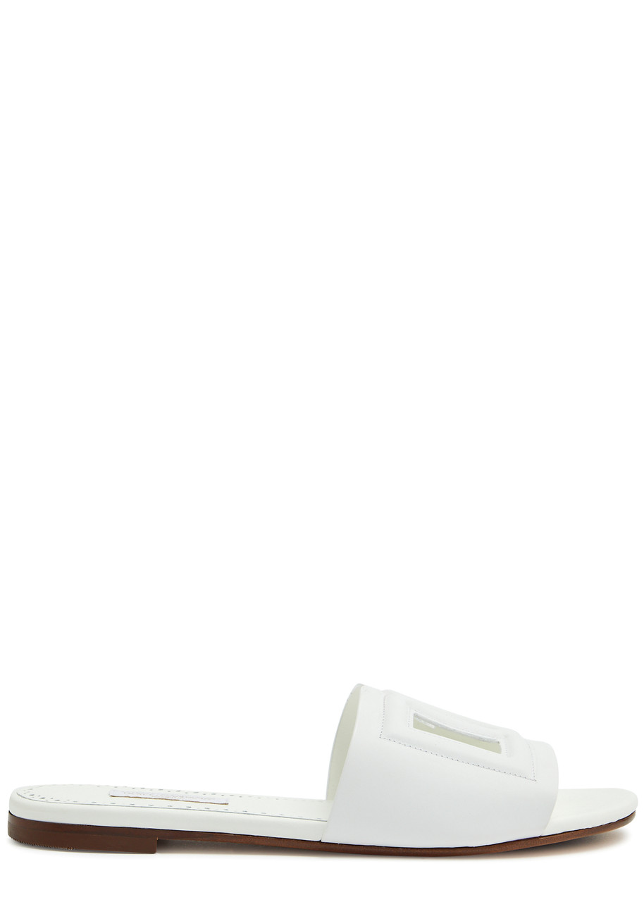Dolce & Gabbana White Leather Slide With Dg Logo In White