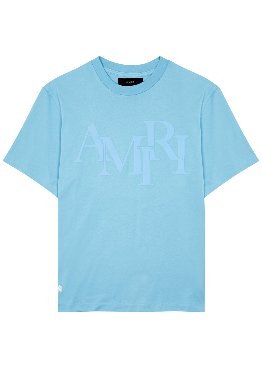 Amiri Logo-appliquéd Cotton T-shirt In Light Blue 2