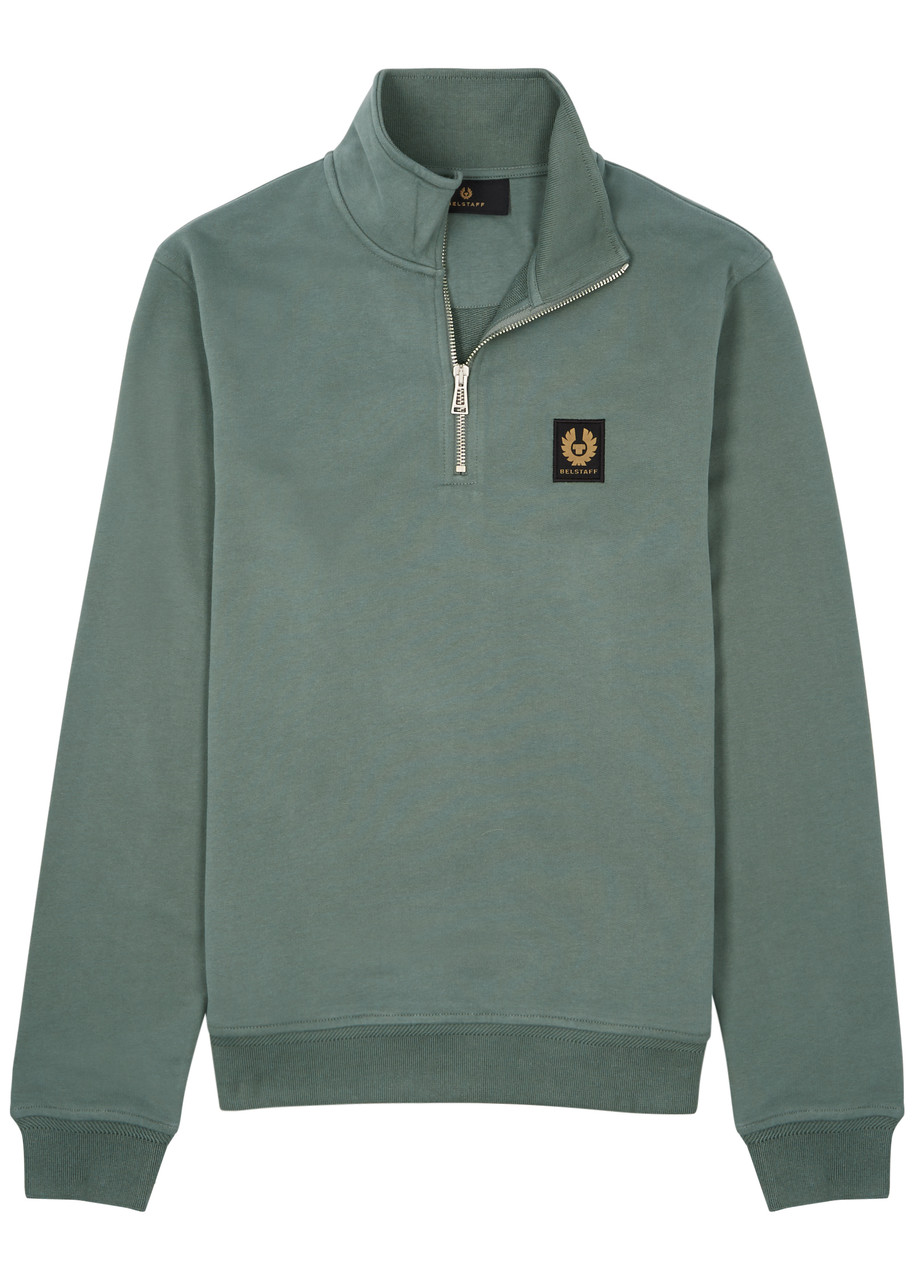 Belstaff Half-zip Logo Cotton Sweatshirt In Green