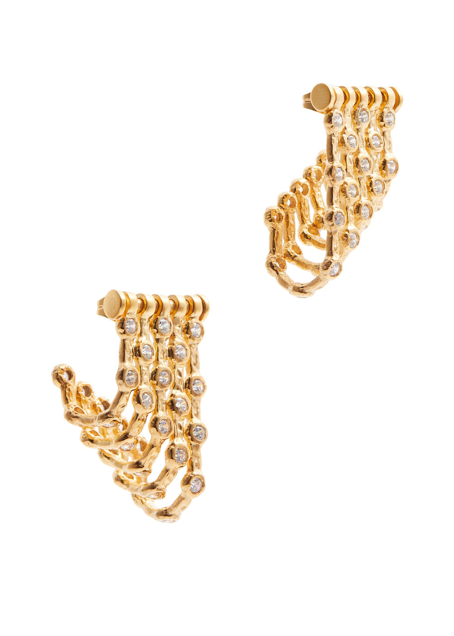 Embellished 18kt Gold-plated Hoop Earrings