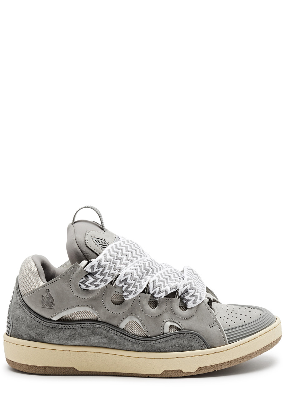 Shop Lanvin Curb Panelled Mesh Sneakers In Grey