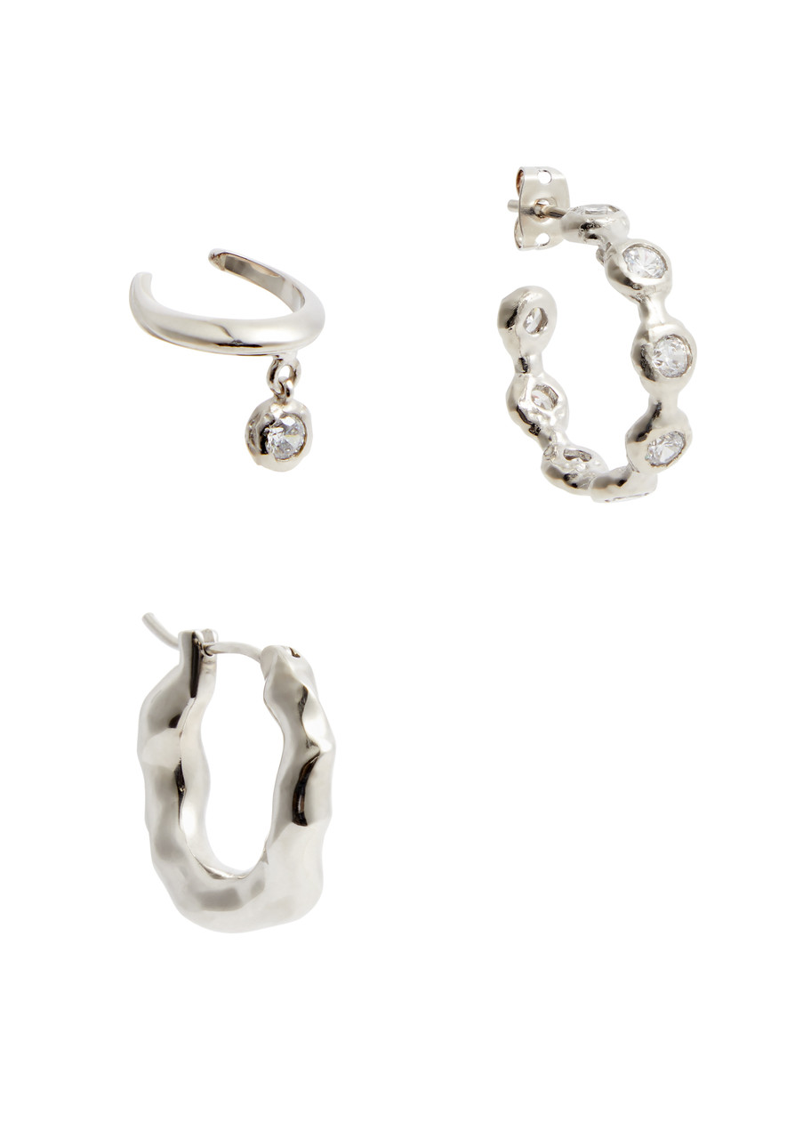 Joanna Laura Constantine Wave Rhodium-plated Earrings In Silver