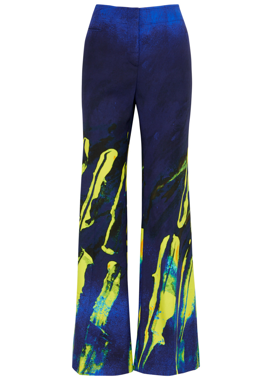 Printed Flared Twill Trousers