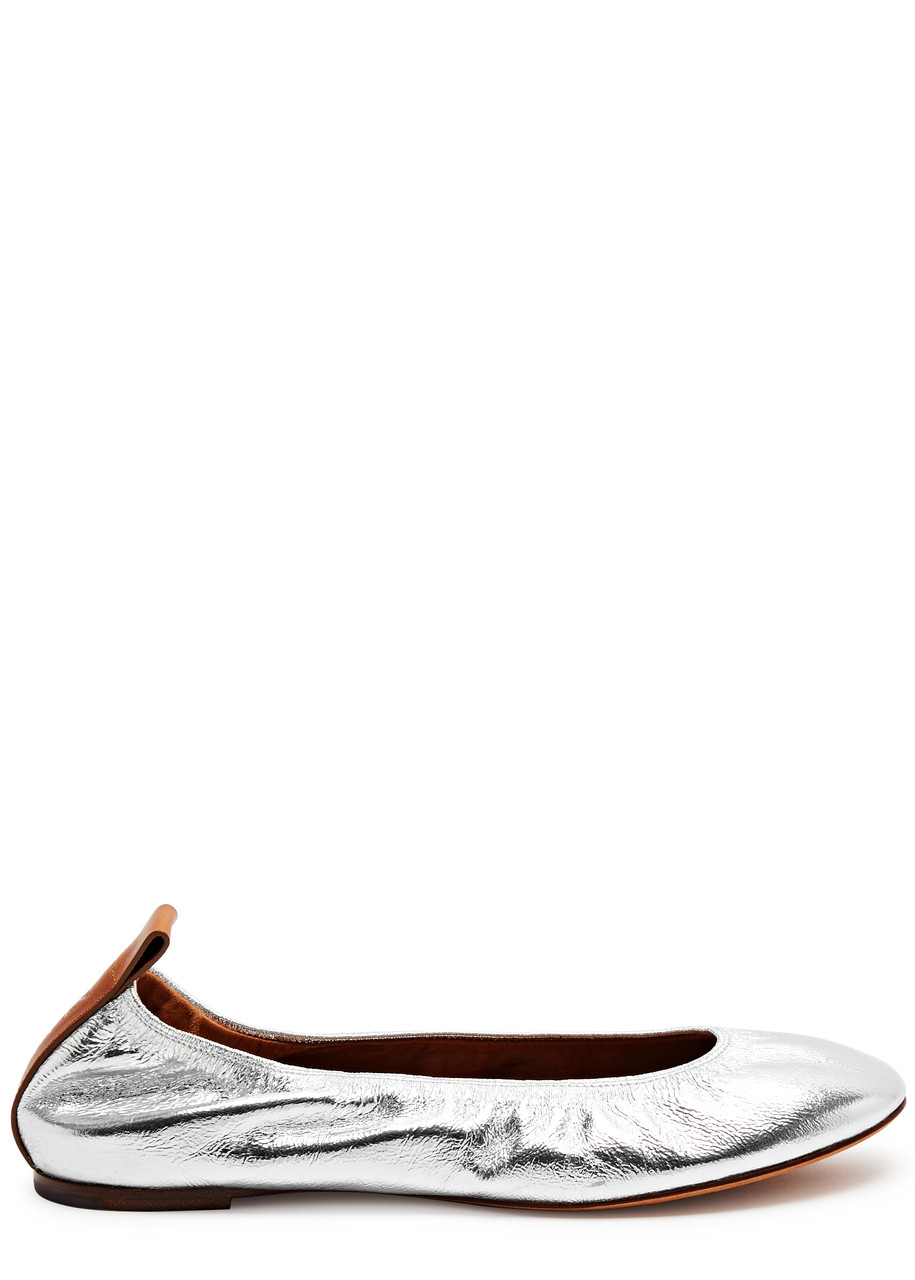 Lanvin Metallic Leather Ballet Flats In Silver