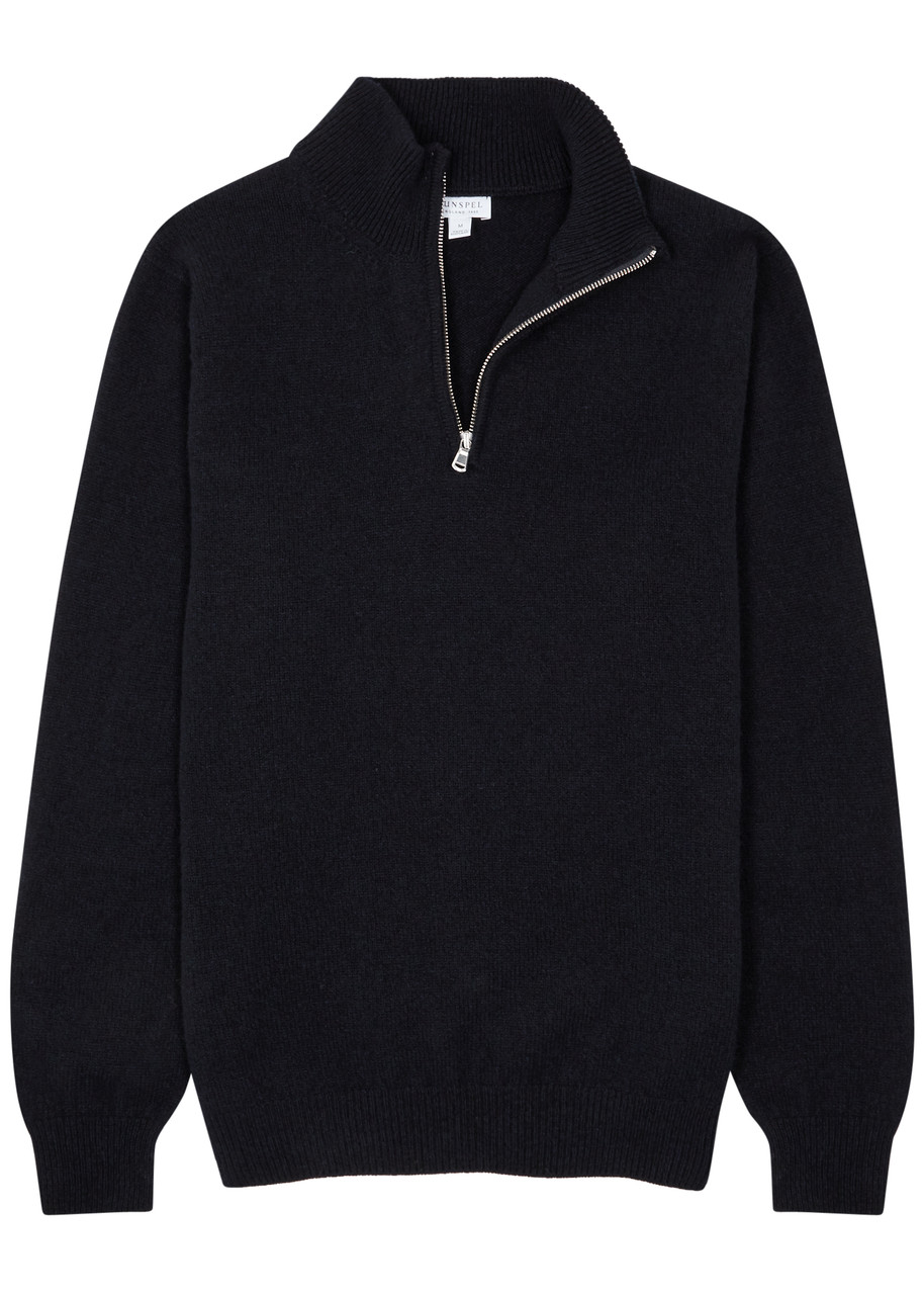 Sunspel Half-zip Wool Jumper In Navy