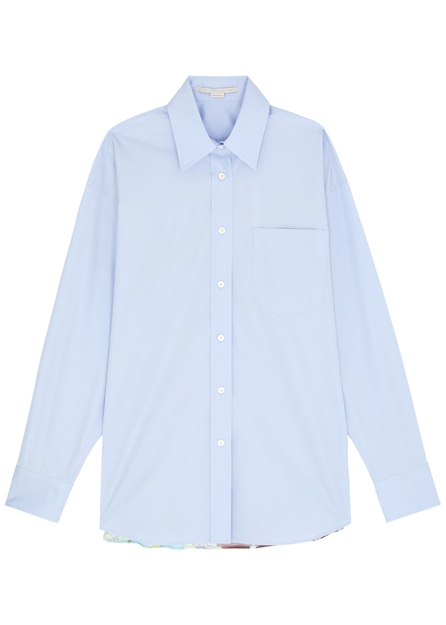Shop Stella Mccartney Printed Silk And Cotton Shirt In Blue