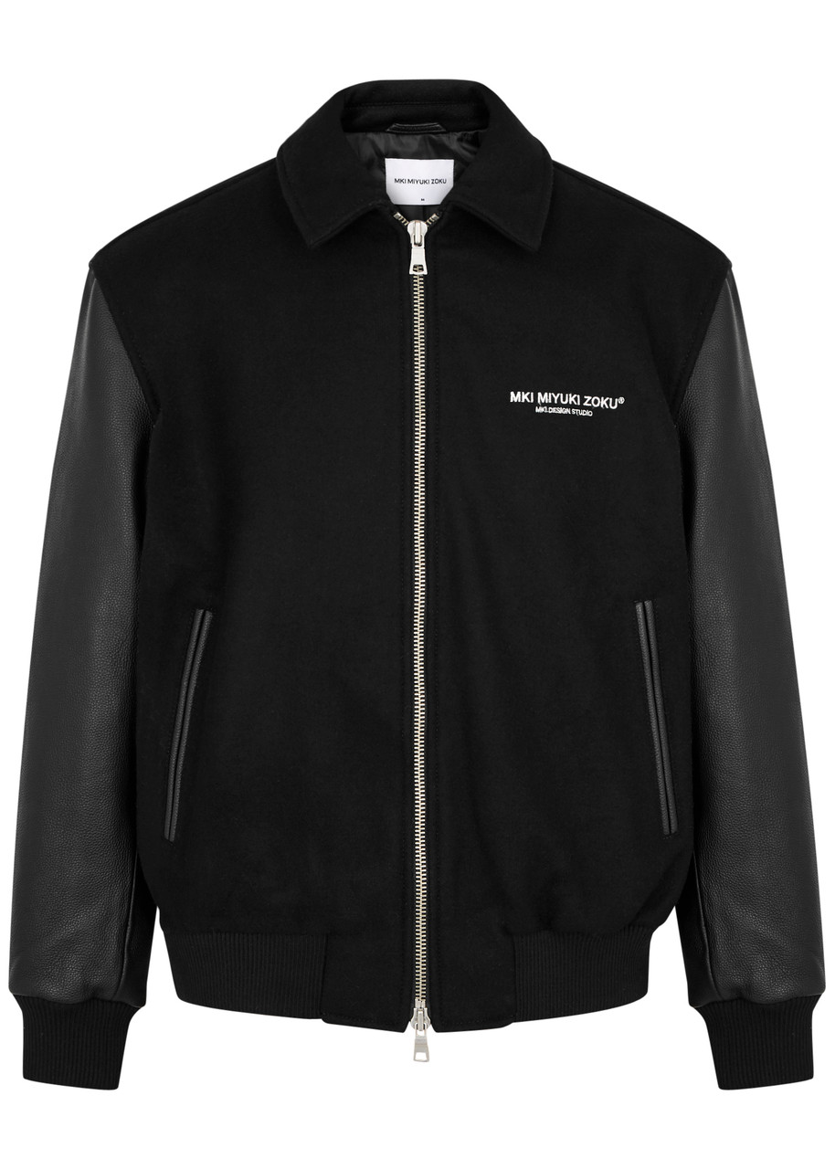 Mki Miyuki Zoku Panelled Logo Wool-blend Varsity Jacket In Black