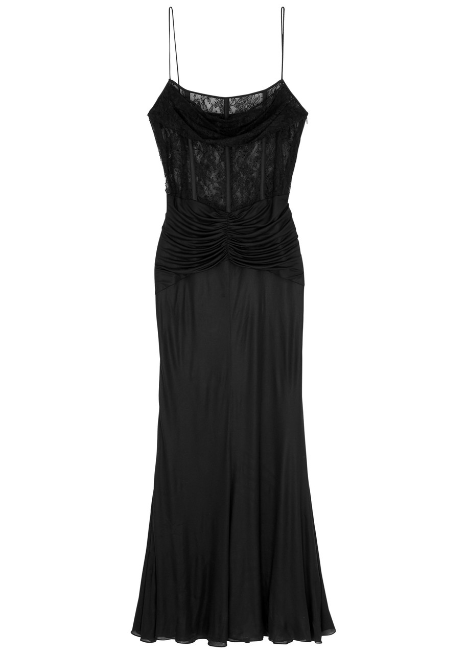 Alessandra Rich Corset Lace Maxi Dress In Black
