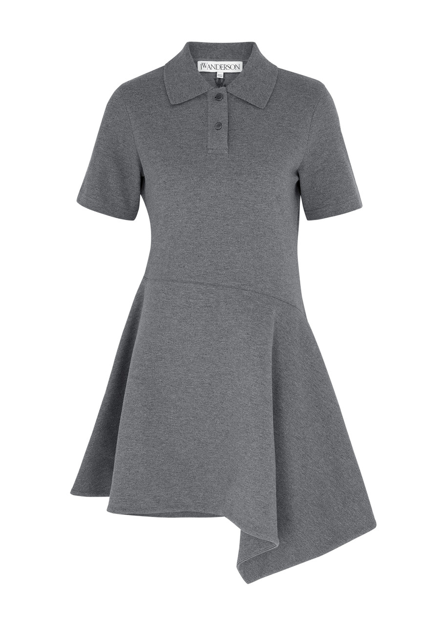 Shop Jw Anderson Asymmetric Piqué Cotton Mini Polo Dress In Dark Grey