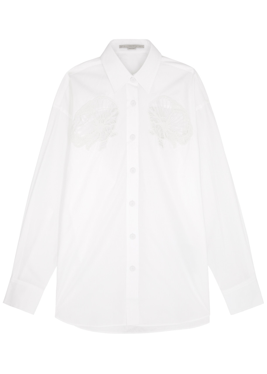 Stella Mccartney Cornelli Embroidered Cotton-poplin Shirt In White