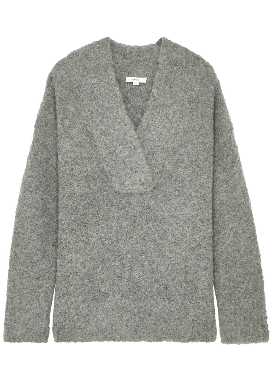 Vince V-neck Wool-blend Jumper In Grey