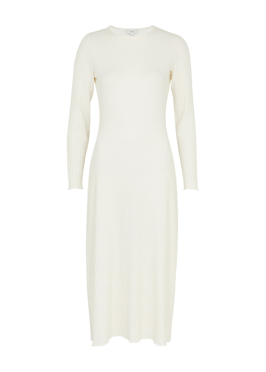Vince Ribbed Stretch-cotton Midi Dress In Off White