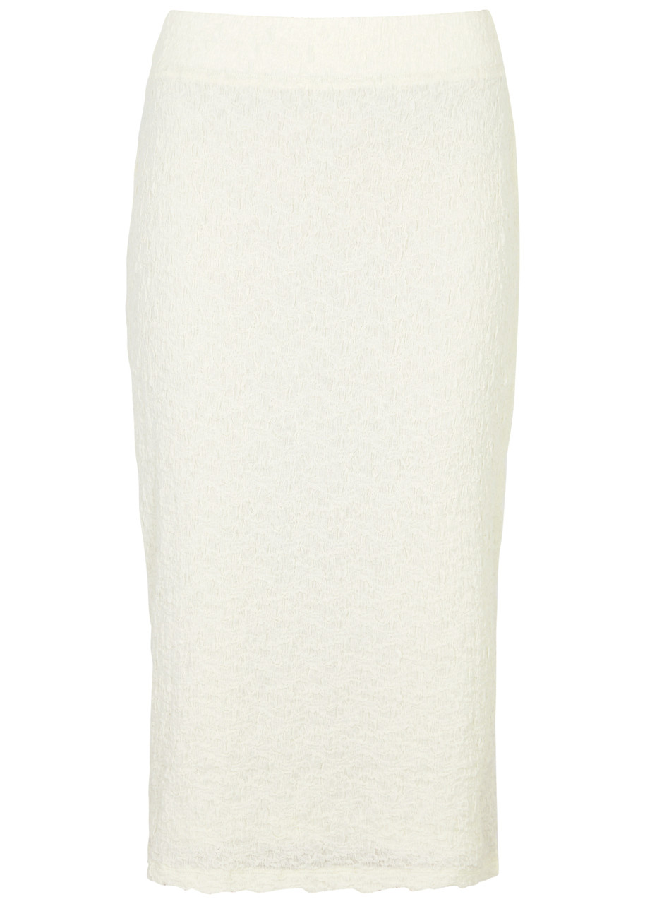 Shop Vince Smocked Stretch-cotton Midi Skirt In Cream
