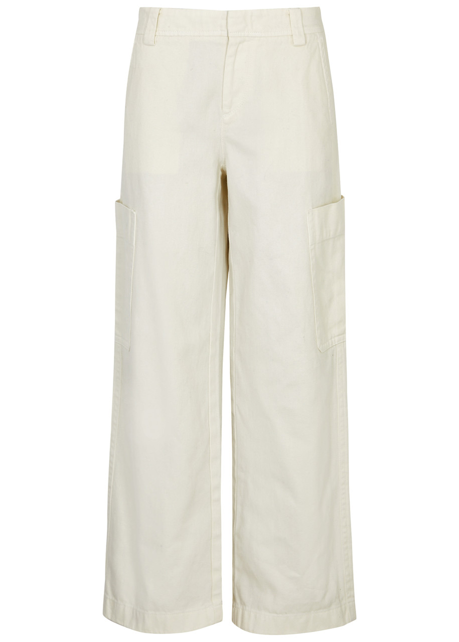 Vince Wide-leg Cotton Cargo Trousers In Off White