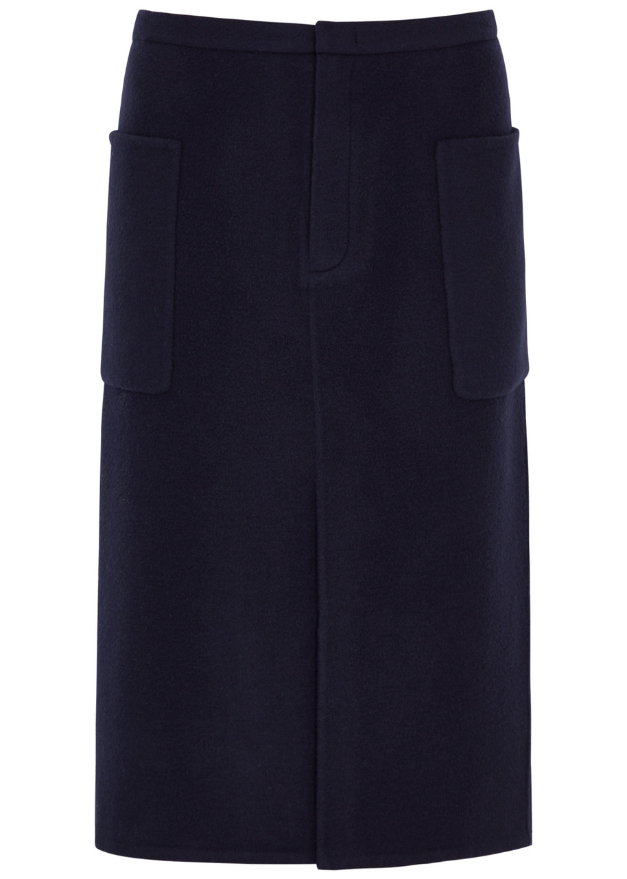 Vince Brushed Wool-blend Midi Skirt In Dark Blue