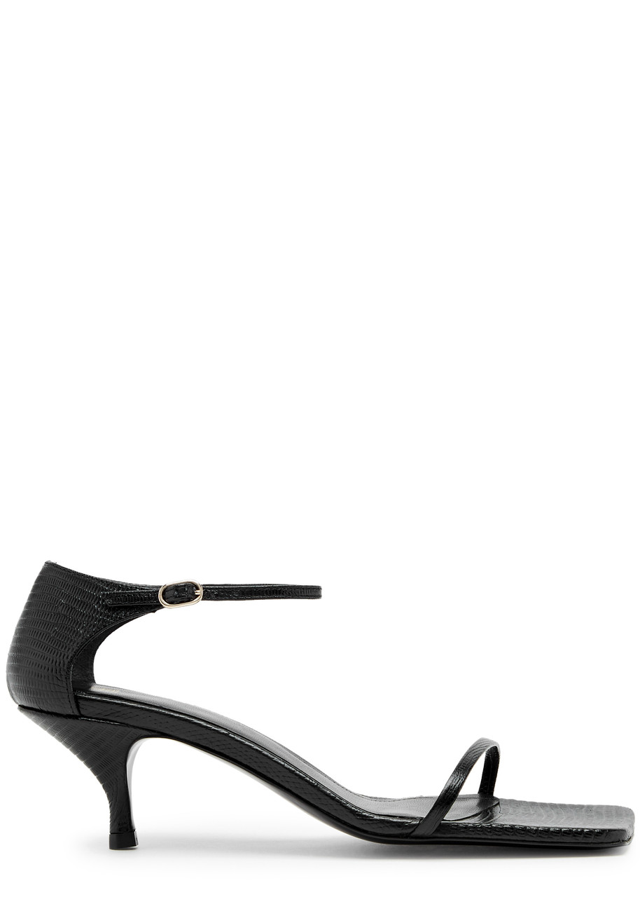 Totême The Strappy Lizard-effect Leather Sandals In Black
