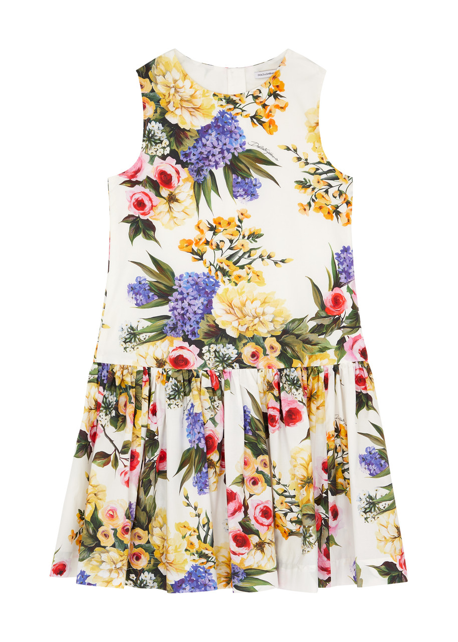 Dolce & Gabbana Kids Floral-print Cotton-poplin Dress (8-13 Years) In Multicoloured