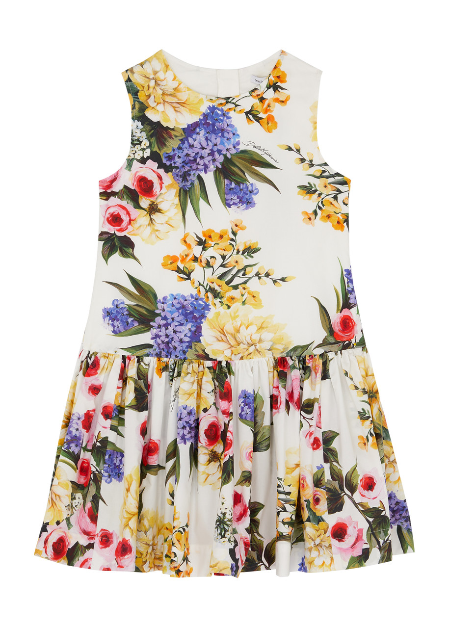 Dolce & Gabbana Kids Floral-print Cotton-poplin Dress (3-6 Years) In Multicoloured