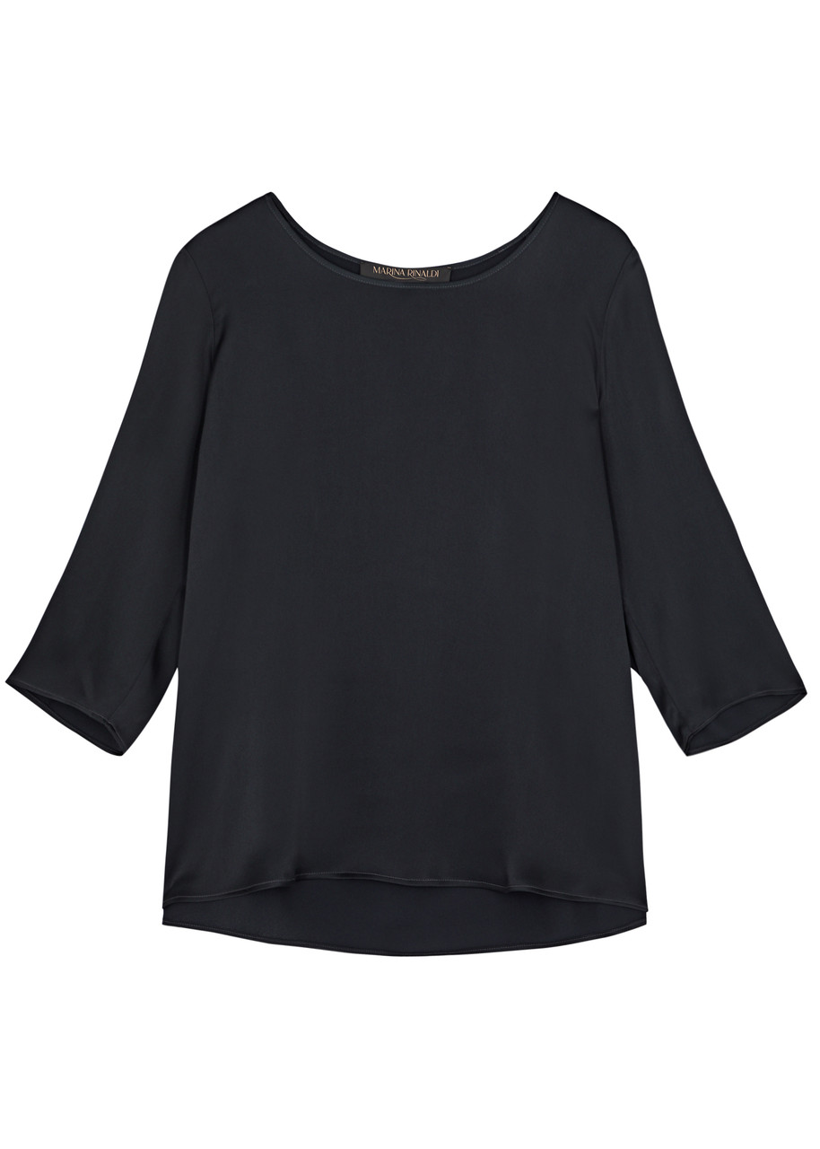 Marina Rinaldi Bambus Satin Top In Navy