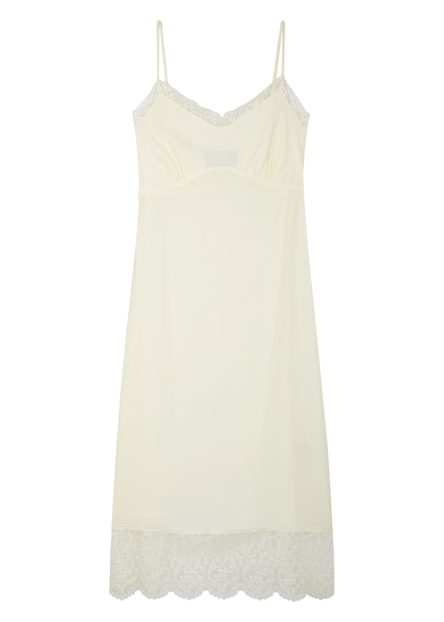 Shop Simone Rocha Lace-trimmed Crepe-de-chine Slip Dress In Cream