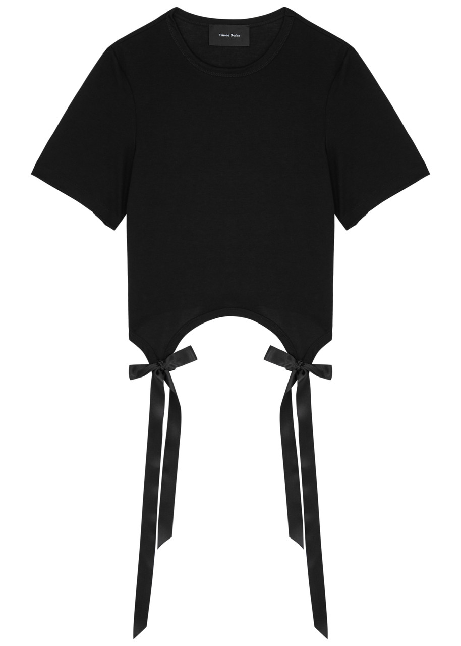 Shop Simone Rocha Bow-embellished Cotton T-shirt In Black