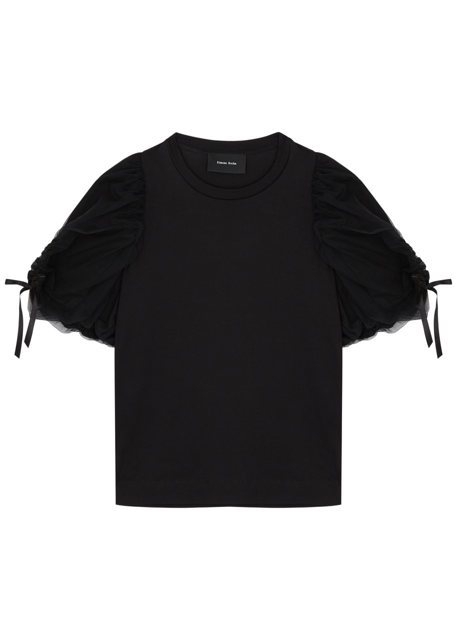 Simone Rocha Bow-embellished Cotton And Tulle T-shirt In Black
