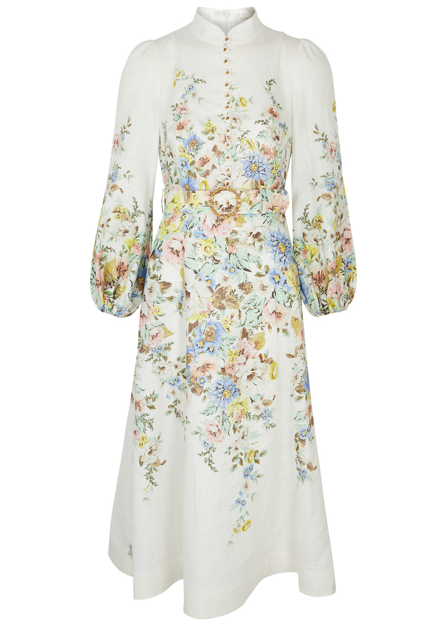 Zimmermann Matchmaker Floral-print Linen Midi Dress - Cream - 2 (UK 12 / M)