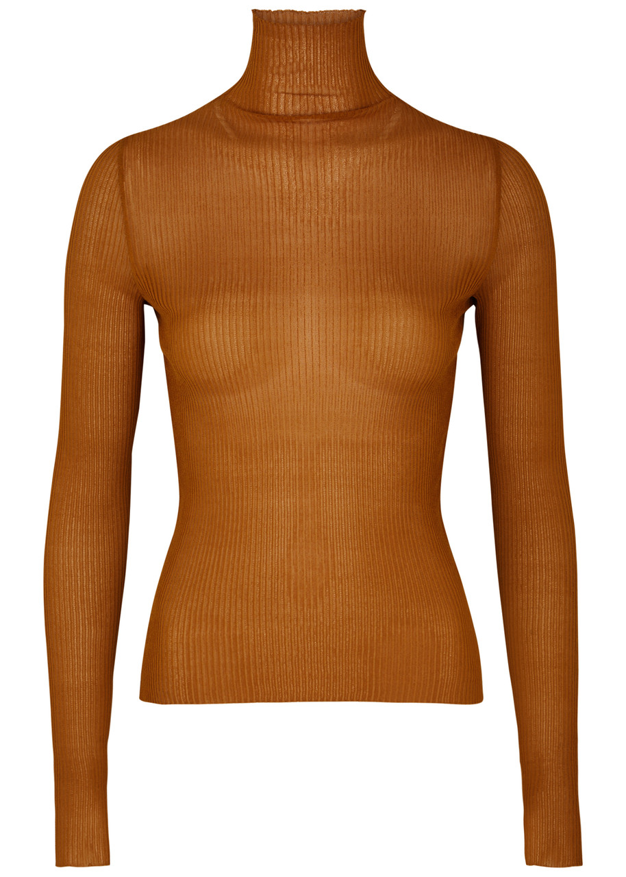 Shop Petar Petrov Ribbed-knit Silk Top In Orange