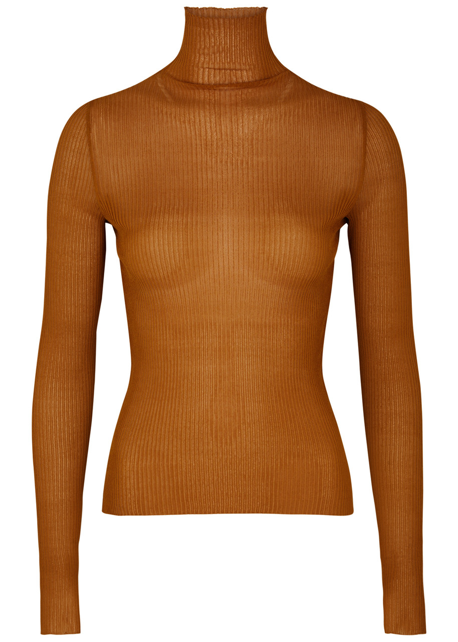 Petar Petrov Ribbed-knit Silk Top In Orange