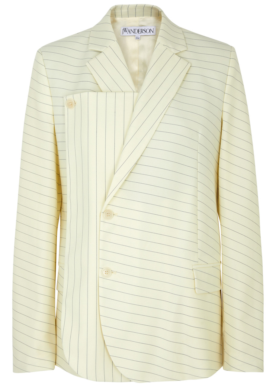 Jw Anderson Paneled Striped Wool-blend Drill Blazer In Ivory