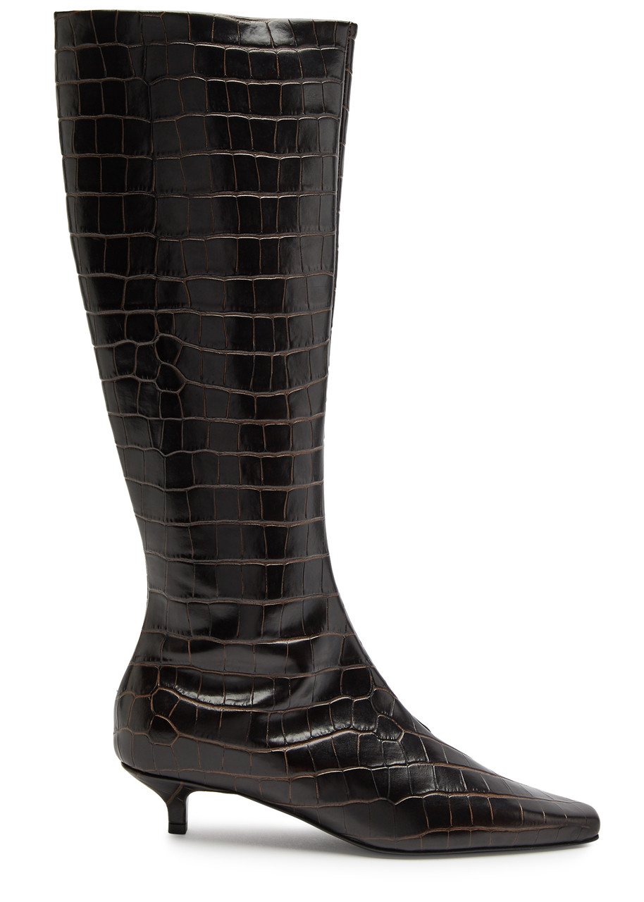 Totême 40 Crocodile-effect Leather Knee-high Boots In Brown