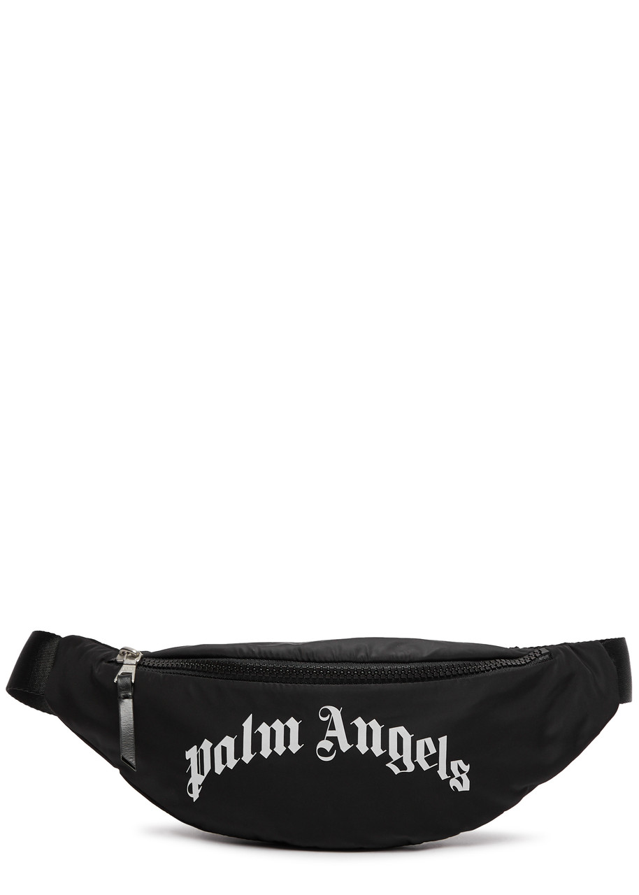 Palm Angels Kids Logo-print Nylon Belt Bag In Black