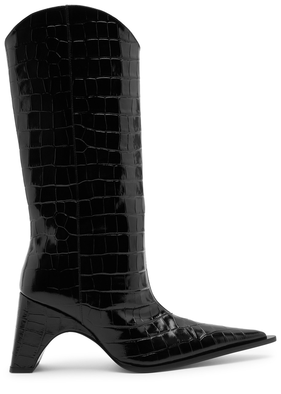 Coperni Croco Bridge 85 Leather Mid-calf Cowboy Boots In Black