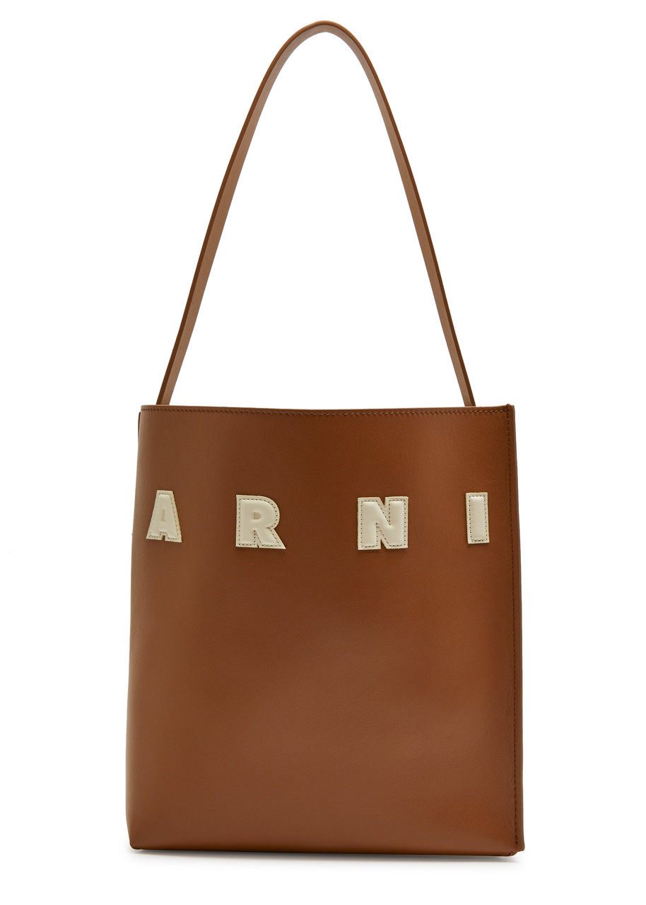 Marni Museo Small Leather Tote In Tan