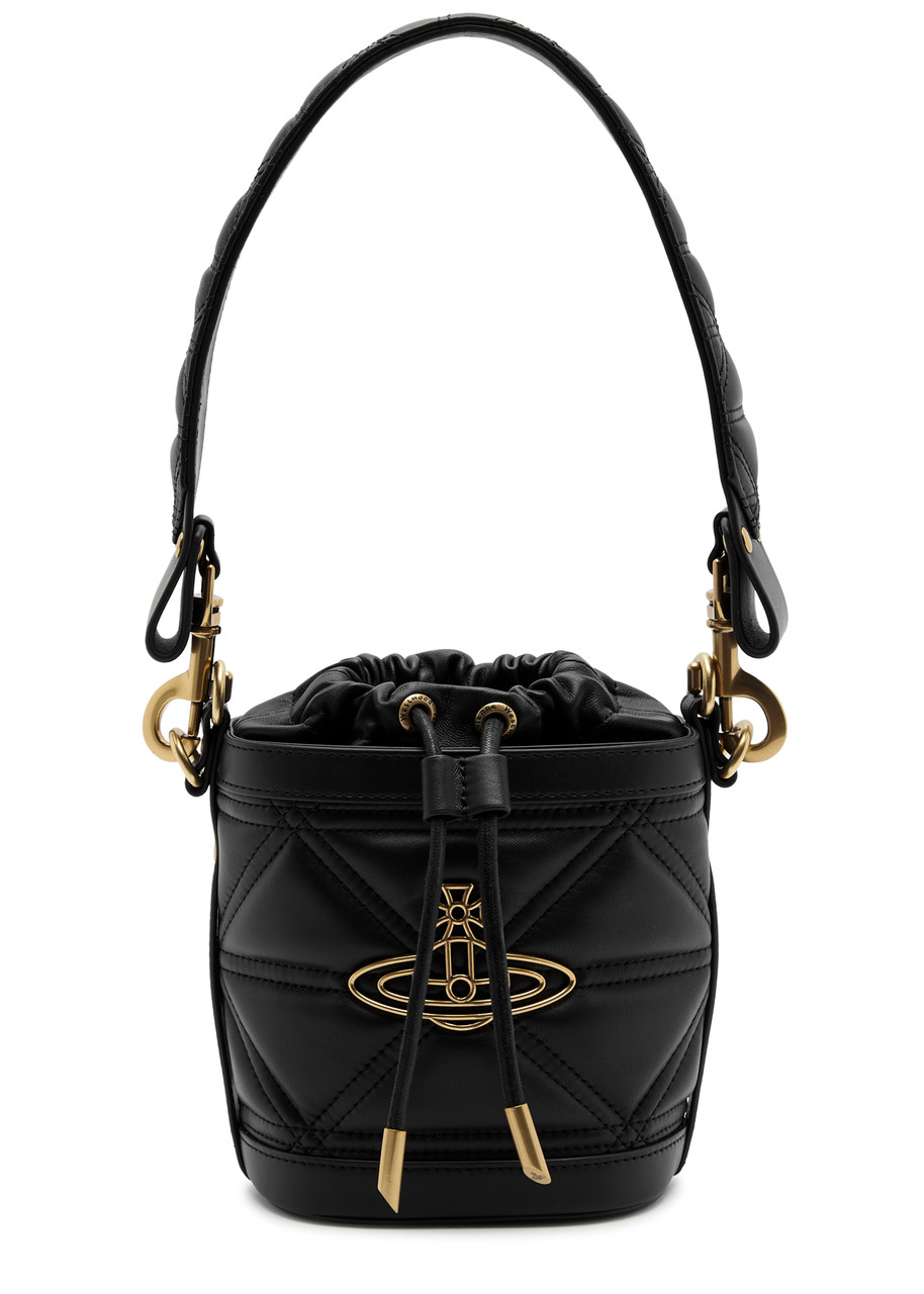 Vivienne Westwood Kitty Small Quilted Leather Bucket Bag In Black