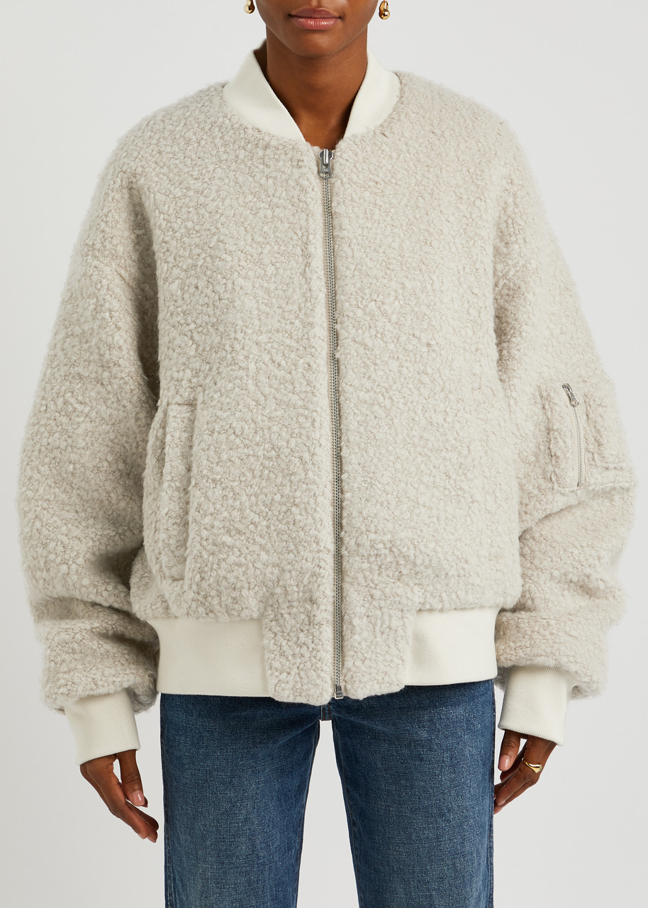  Meotine Bianca Bouclé Wool-blend Bomber Jacket - Cream - S/m (uk10-12 / M) 