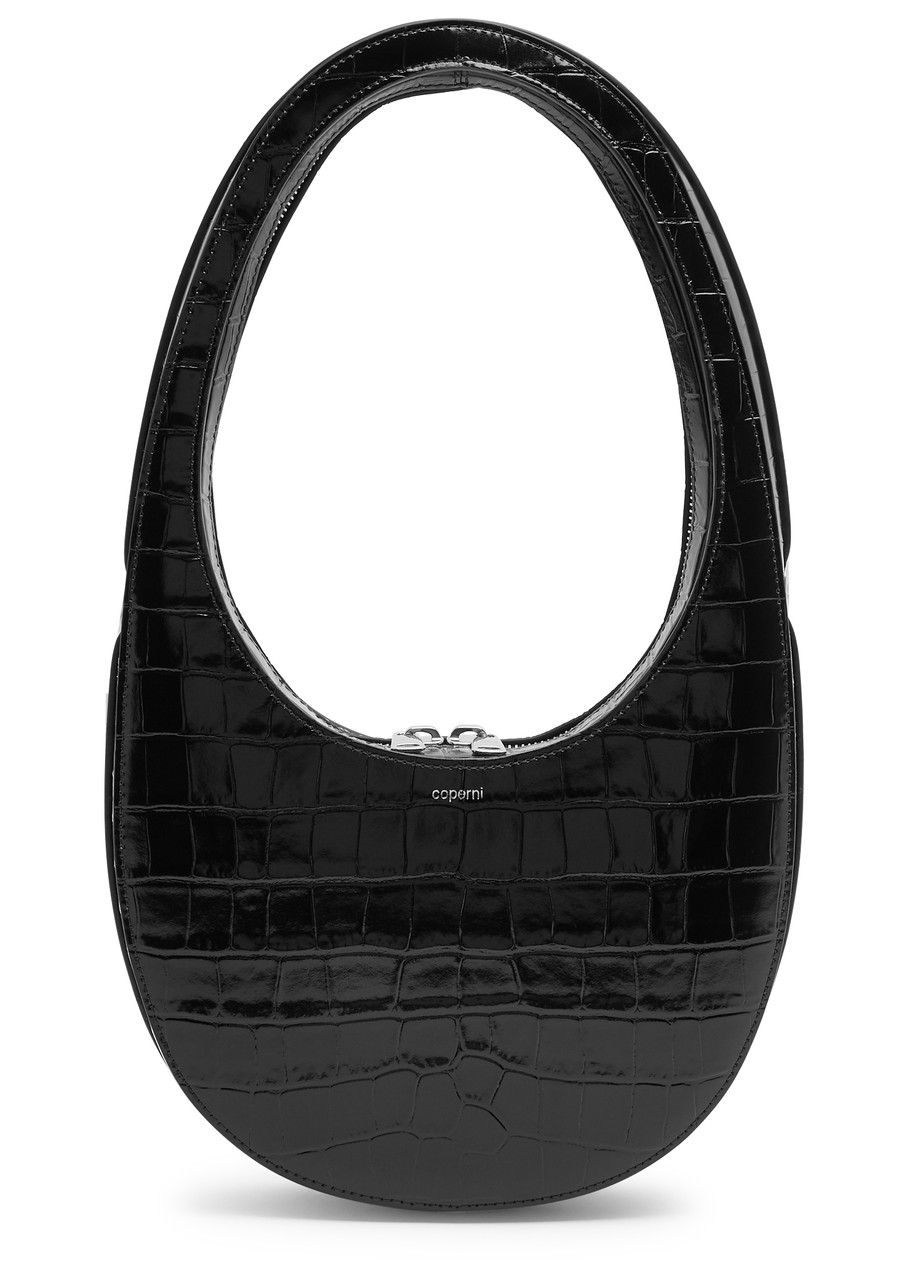 Coperni Swipe Crocodile-effect Leather Top Handle Bag In Black