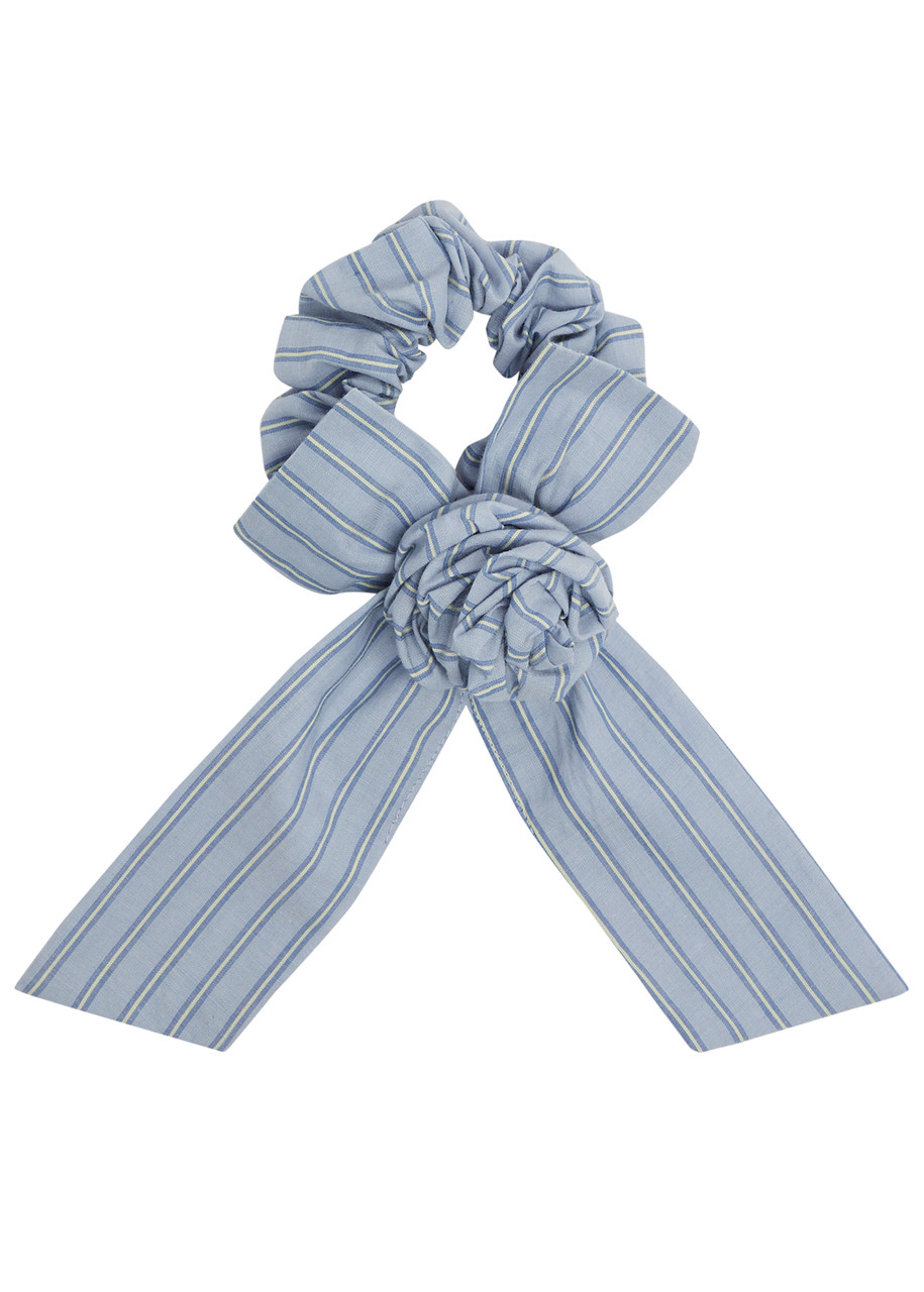 Damson Madder Rosette Striped Cotton Scrunchie In Blue