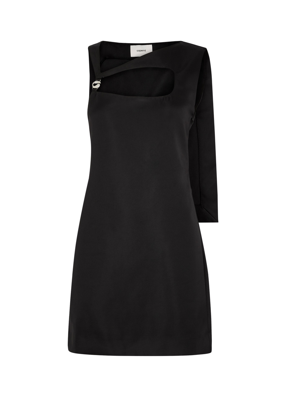 Coperni Cape-effect Cut-out Satin Mini Dress In Black