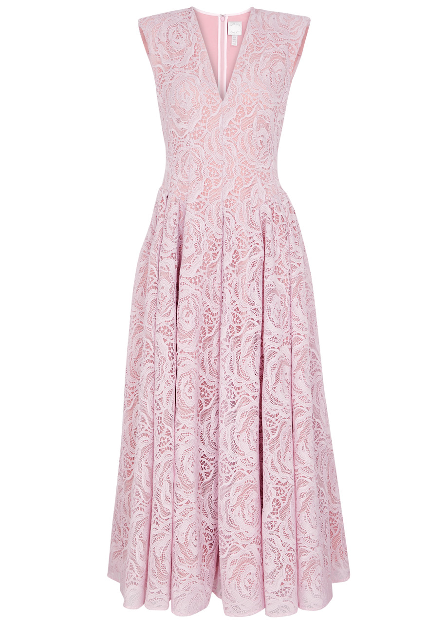 Huishan Zhang Claret Guipure Lace Maxi Dress In Pink