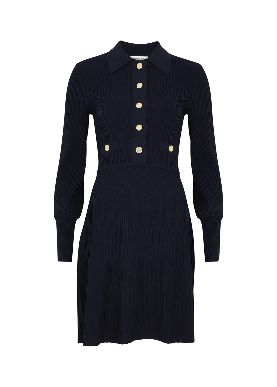 Shop Veronica Beard Lauper Ribbed-knit Mini Dress In Navy