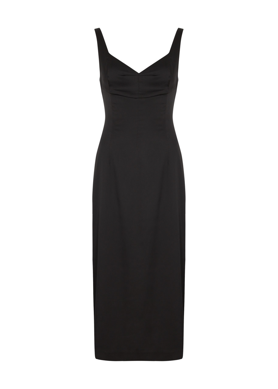 Paige Centhia Satin Midi Dress In Black