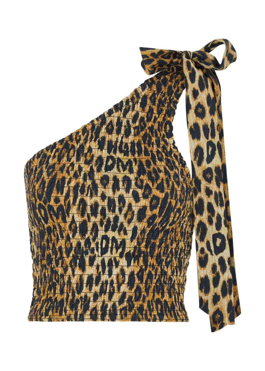 Damson Madder Zadie Leopard-print One-shoulder Cotton top - 14 (UK14 / L)