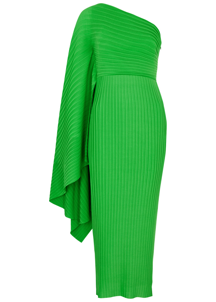 Solace London Lenna One-shoulder Pliss Midi Dress - Green - 12 (UK12 / M)