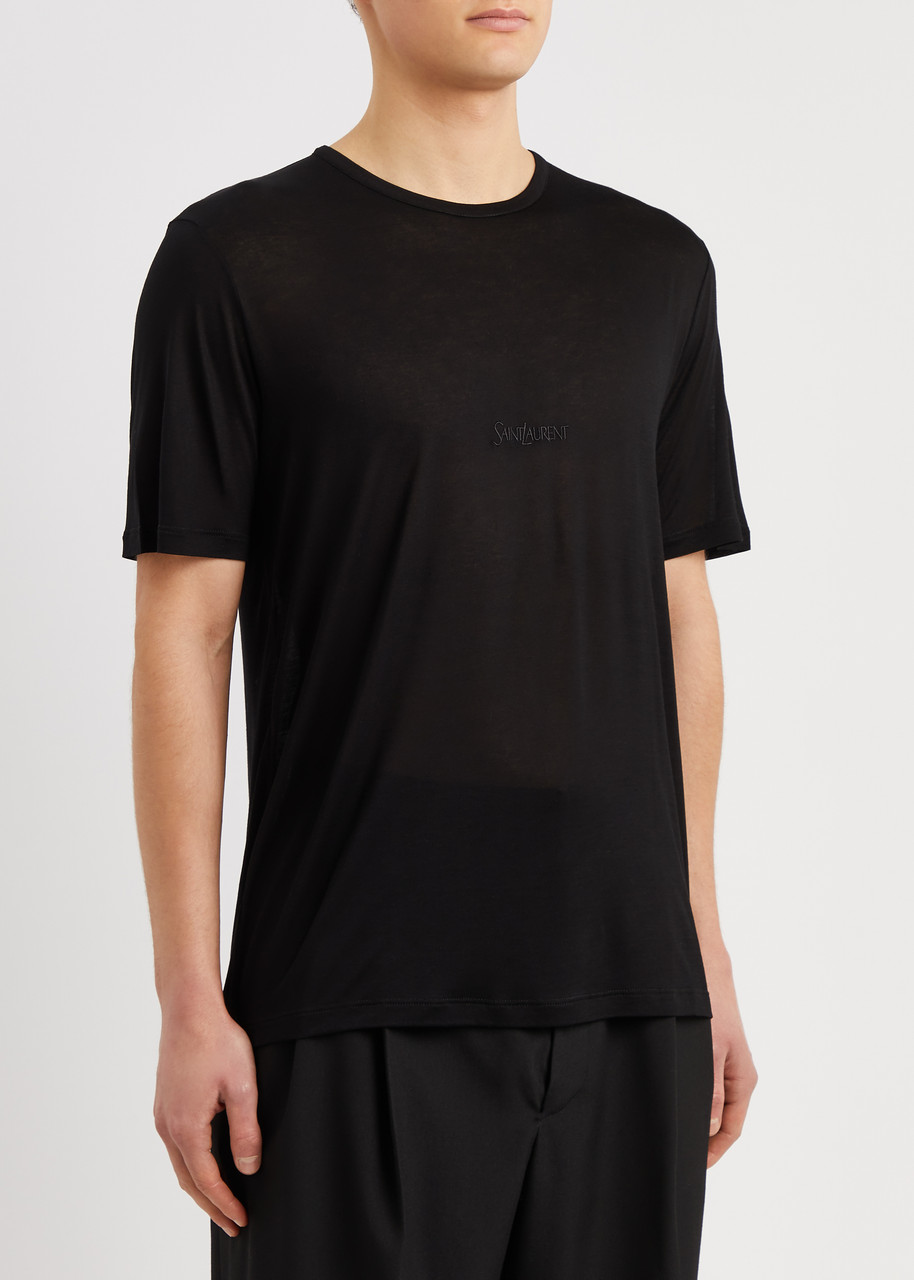 Saint Laurent Logo-embroidered Jersey T-shirt In Black