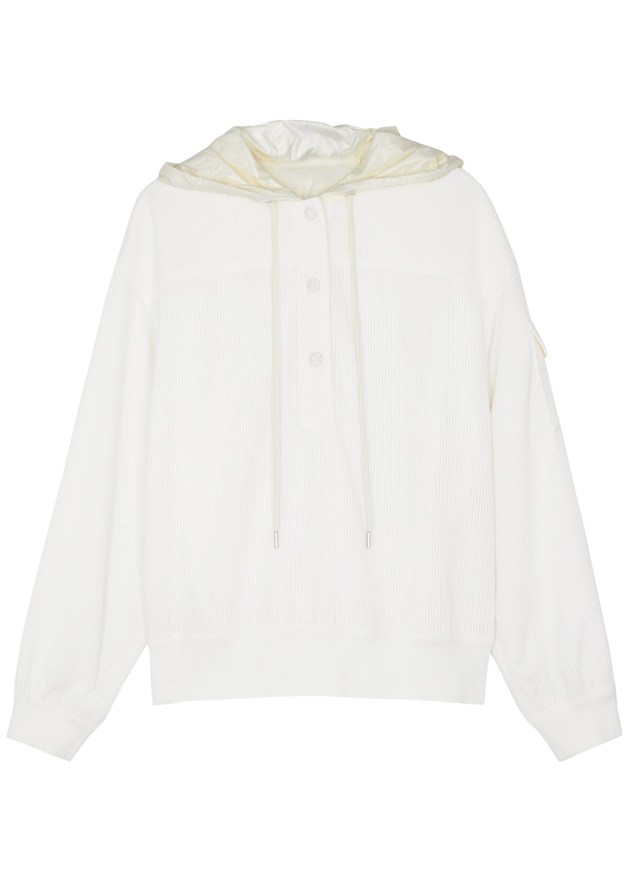 Moncler Hooded Corduroy Sweatshirt In Off White