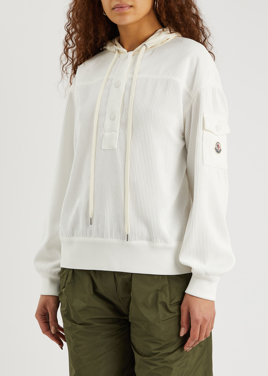 Moncler Hooded Corduroy Sweatshirt In Off White